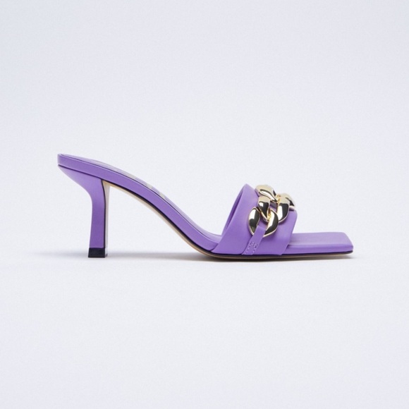 Zara heeled‎ sandal with chain Lilac Size 6.5 - Picture 2 of 8